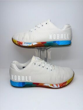 NOBULL White Mesh Trainers with Rainbow Accent Midsole Unisex W-10.5. M-9
